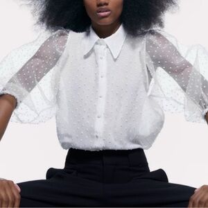 Elegant White Sheer Polka Dot Blouse